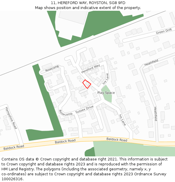 11, HEREFORD WAY, ROYSTON, SG8 9FD: Location map and indicative extent of plot