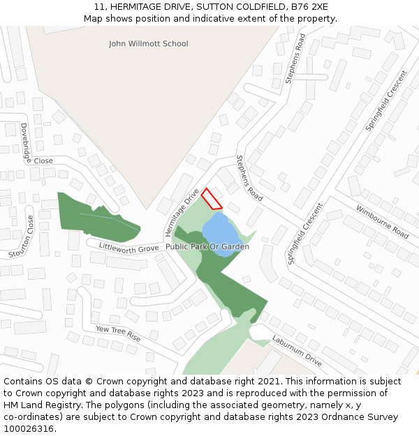 11, HERMITAGE DRIVE, SUTTON COLDFIELD, B76 2XE: Location map and indicative extent of plot