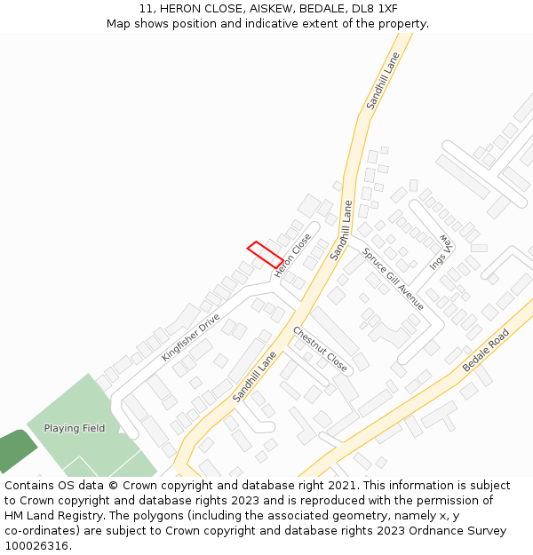 11, HERON CLOSE, AISKEW, BEDALE, DL8 1XF: Location map and indicative extent of plot