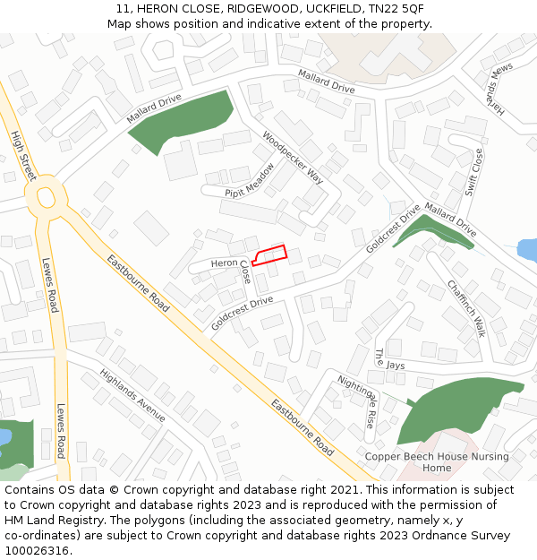 11, HERON CLOSE, RIDGEWOOD, UCKFIELD, TN22 5QF: Location map and indicative extent of plot