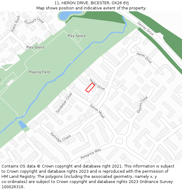 11, HERON DRIVE, BICESTER, OX26 6YJ: Location map and indicative extent of plot