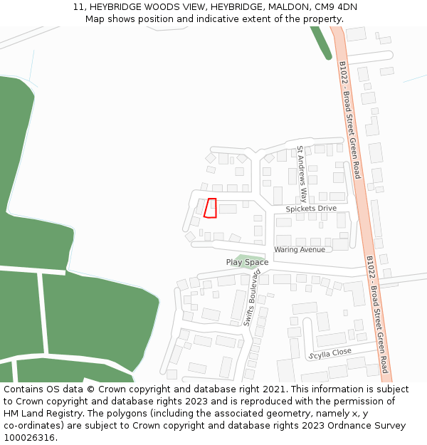 11, HEYBRIDGE WOODS VIEW, HEYBRIDGE, MALDON, CM9 4DN: Location map and indicative extent of plot