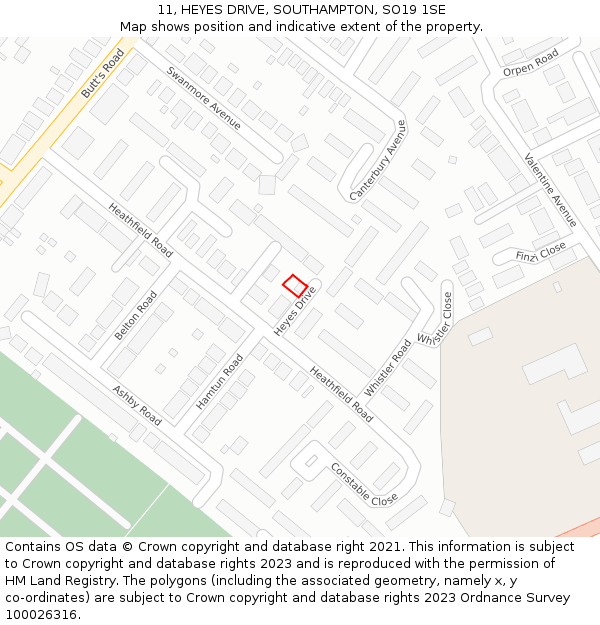 11, HEYES DRIVE, SOUTHAMPTON, SO19 1SE: Location map and indicative extent of plot