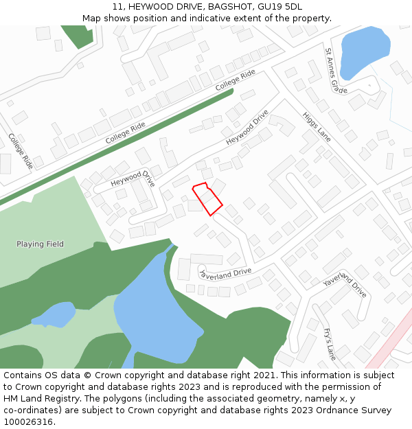 11, HEYWOOD DRIVE, BAGSHOT, GU19 5DL: Location map and indicative extent of plot
