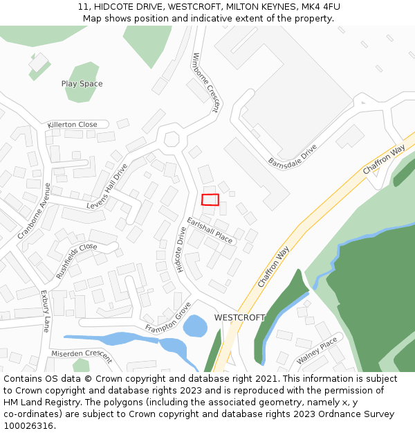 11, HIDCOTE DRIVE, WESTCROFT, MILTON KEYNES, MK4 4FU: Location map and indicative extent of plot