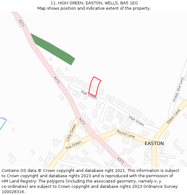 11, HIGH GREEN, EASTON, WELLS, BA5 1EG: Location map and indicative extent of plot