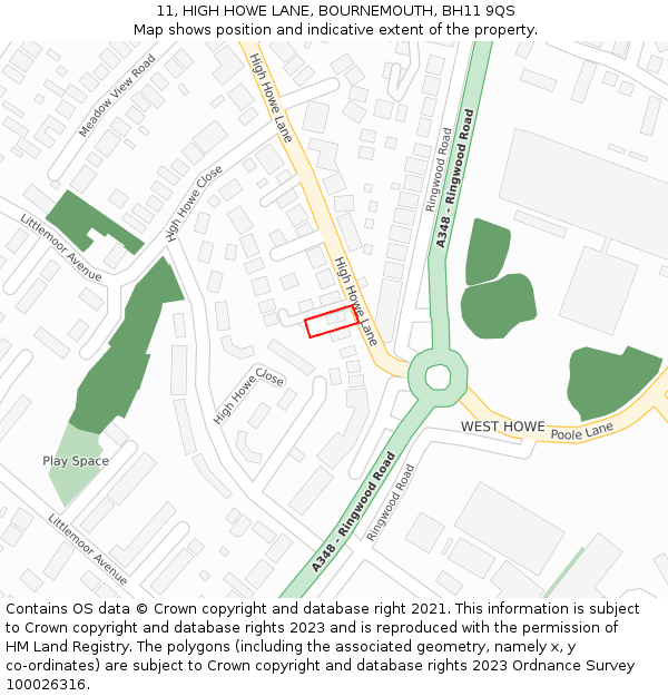 11, HIGH HOWE LANE, BOURNEMOUTH, BH11 9QS: Location map and indicative extent of plot