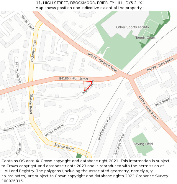 11, HIGH STREET, BROCKMOOR, BRIERLEY HILL, DY5 3HX: Location map and indicative extent of plot