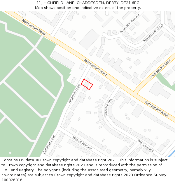 11, HIGHFIELD LANE, CHADDESDEN, DERBY, DE21 6PG: Location map and indicative extent of plot