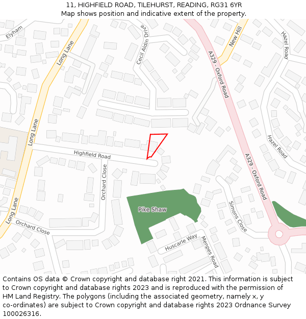 11, HIGHFIELD ROAD, TILEHURST, READING, RG31 6YR: Location map and indicative extent of plot