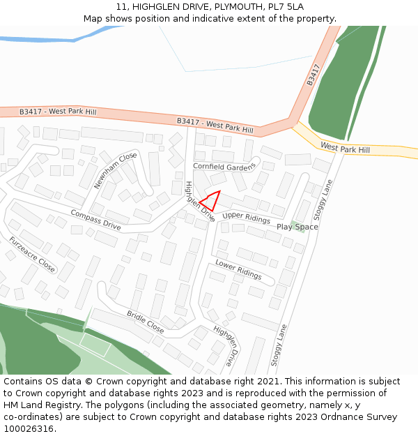 11, HIGHGLEN DRIVE, PLYMOUTH, PL7 5LA: Location map and indicative extent of plot