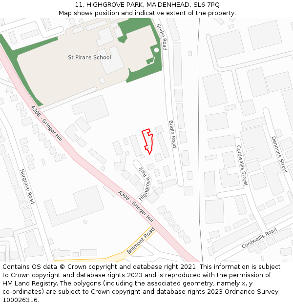 11, HIGHGROVE PARK, MAIDENHEAD, SL6 7PQ: Location map and indicative extent of plot
