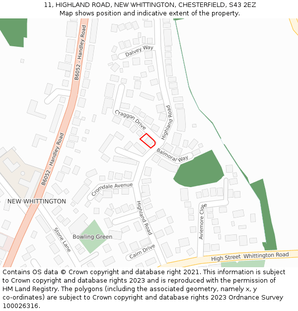 11, HIGHLAND ROAD, NEW WHITTINGTON, CHESTERFIELD, S43 2EZ: Location map and indicative extent of plot