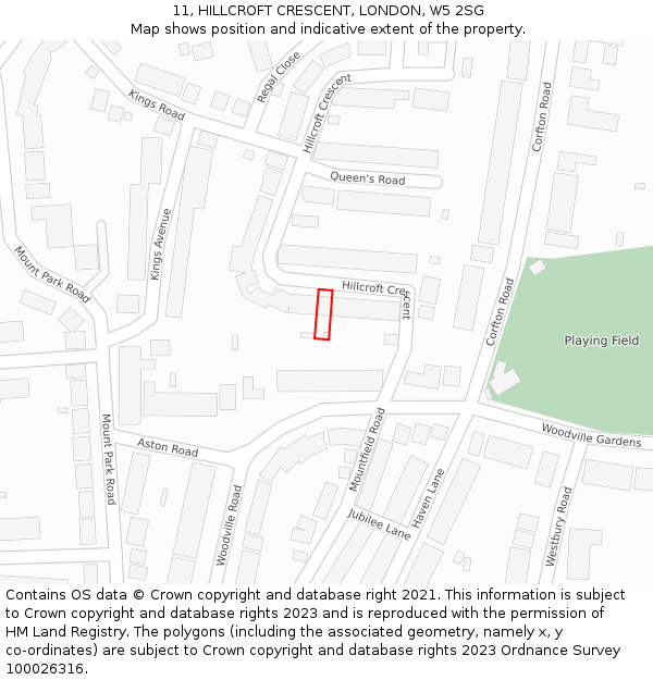 11, HILLCROFT CRESCENT, LONDON, W5 2SG: Location map and indicative extent of plot
