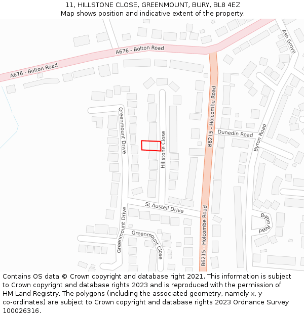 11, HILLSTONE CLOSE, GREENMOUNT, BURY, BL8 4EZ: Location map and indicative extent of plot