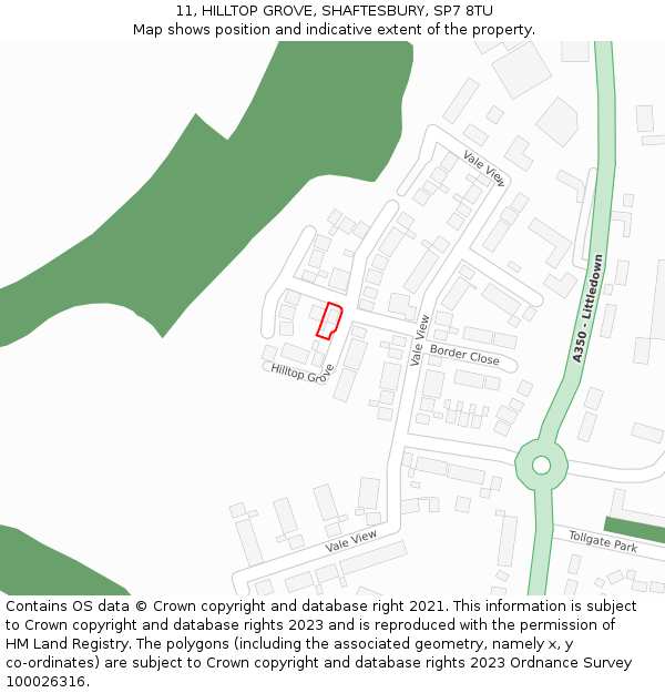 11, HILLTOP GROVE, SHAFTESBURY, SP7 8TU: Location map and indicative extent of plot