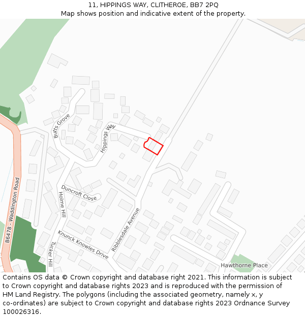 11, HIPPINGS WAY, CLITHEROE, BB7 2PQ: Location map and indicative extent of plot