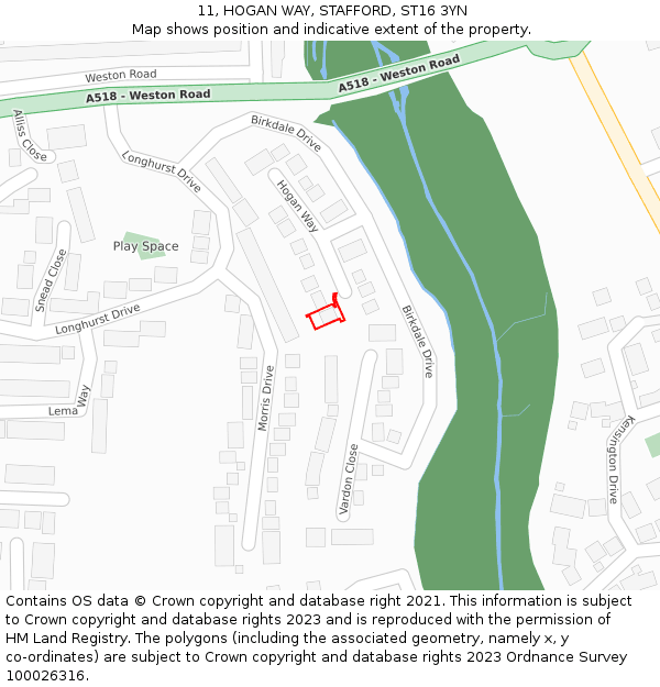 11, HOGAN WAY, STAFFORD, ST16 3YN: Location map and indicative extent of plot