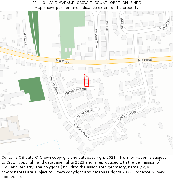 11, HOLLAND AVENUE, CROWLE, SCUNTHORPE, DN17 4BD: Location map and indicative extent of plot