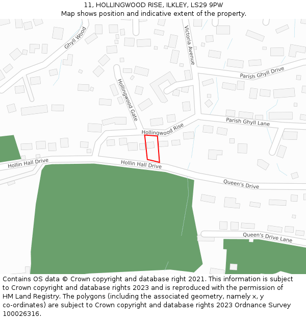 11, HOLLINGWOOD RISE, ILKLEY, LS29 9PW: Location map and indicative extent of plot