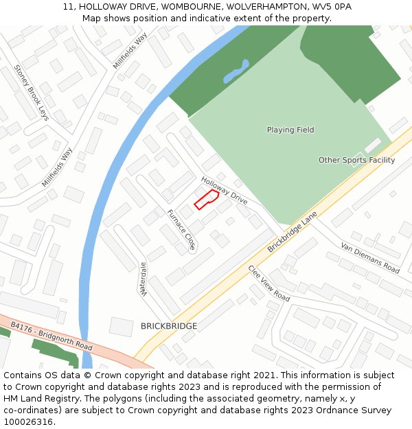 11, HOLLOWAY DRIVE, WOMBOURNE, WOLVERHAMPTON, WV5 0PA: Location map and indicative extent of plot