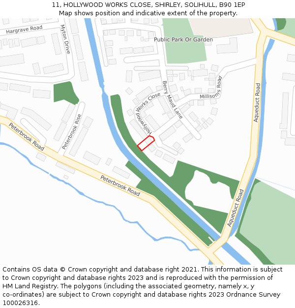 11, HOLLYWOOD WORKS CLOSE, SHIRLEY, SOLIHULL, B90 1EP: Location map and indicative extent of plot