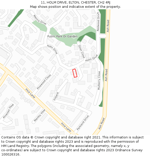 11, HOLM DRIVE, ELTON, CHESTER, CH2 4RJ: Location map and indicative extent of plot