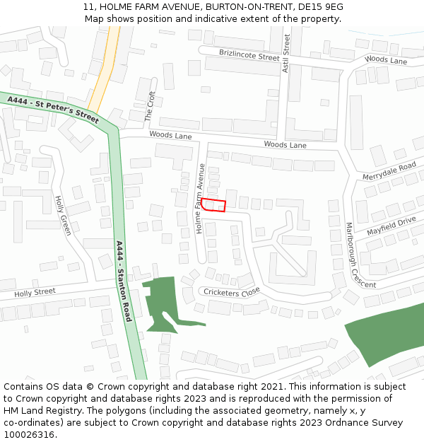 11, HOLME FARM AVENUE, BURTON-ON-TRENT, DE15 9EG: Location map and indicative extent of plot