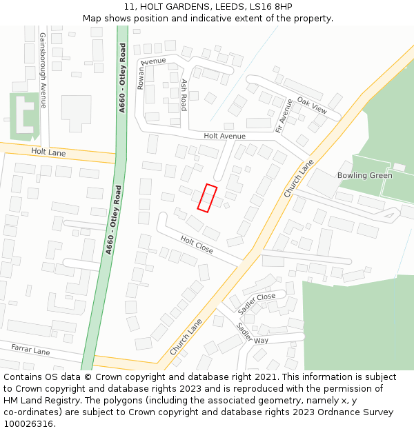 11, HOLT GARDENS, LEEDS, LS16 8HP: Location map and indicative extent of plot