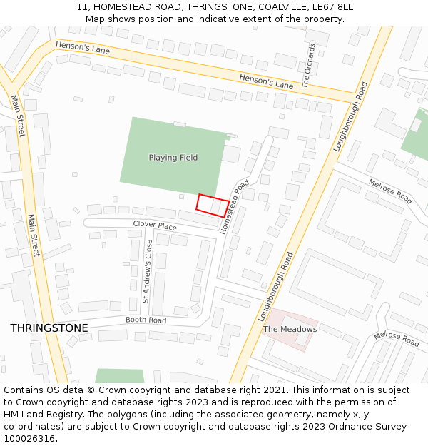 11, HOMESTEAD ROAD, THRINGSTONE, COALVILLE, LE67 8LL: Location map and indicative extent of plot