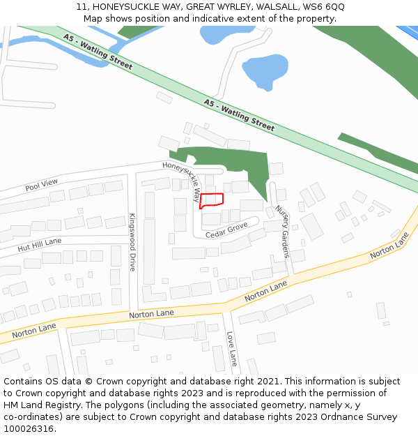 11, HONEYSUCKLE WAY, GREAT WYRLEY, WALSALL, WS6 6QQ: Location map and indicative extent of plot