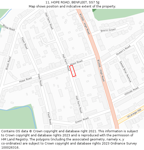 11, HOPE ROAD, BENFLEET, SS7 5JJ: Location map and indicative extent of plot