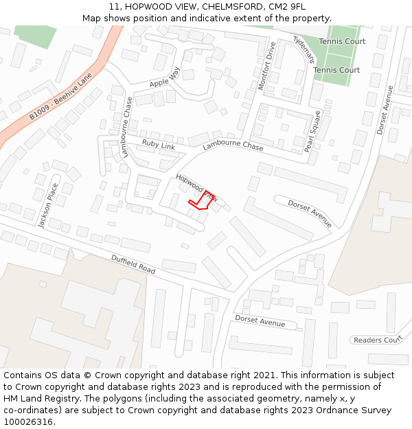 11, HOPWOOD VIEW, CHELMSFORD, CM2 9FL: Location map and indicative extent of plot