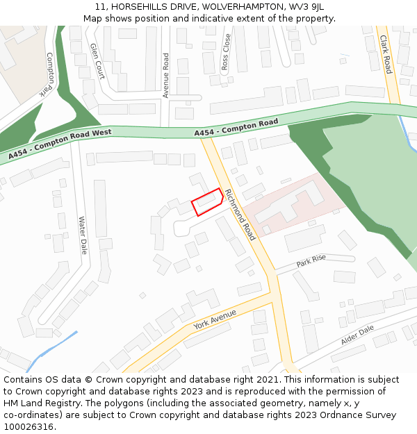 11, HORSEHILLS DRIVE, WOLVERHAMPTON, WV3 9JL: Location map and indicative extent of plot