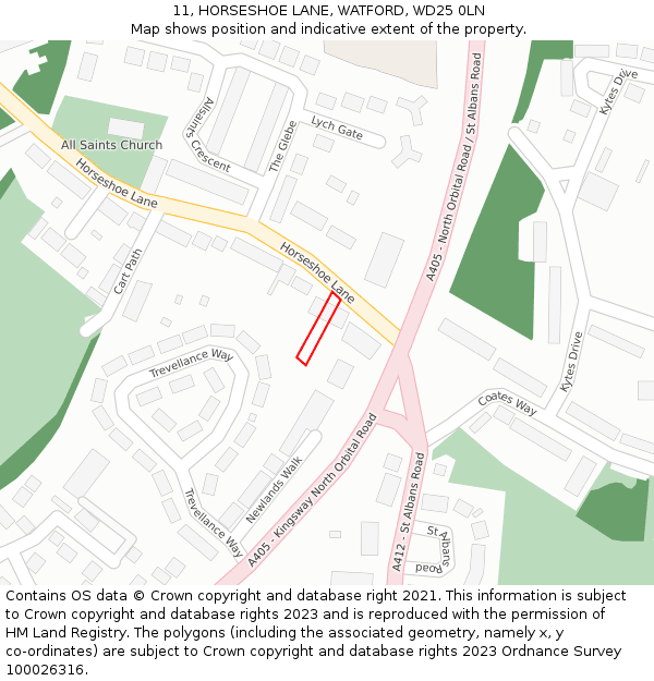 11, HORSESHOE LANE, WATFORD, WD25 0LN: Location map and indicative extent of plot