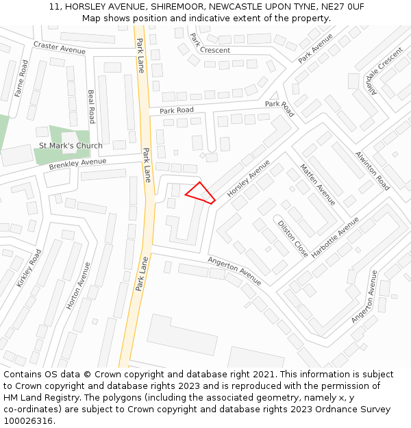 11, HORSLEY AVENUE, SHIREMOOR, NEWCASTLE UPON TYNE, NE27 0UF: Location map and indicative extent of plot