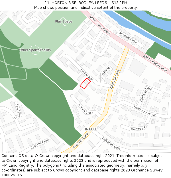 11, HORTON RISE, RODLEY, LEEDS, LS13 1PH: Location map and indicative extent of plot