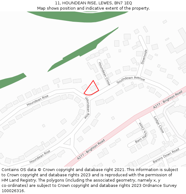 11, HOUNDEAN RISE, LEWES, BN7 1EQ: Location map and indicative extent of plot