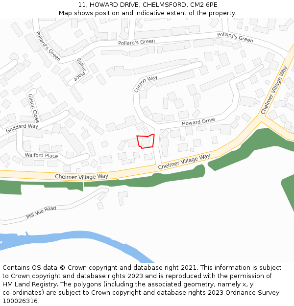 11, HOWARD DRIVE, CHELMSFORD, CM2 6PE: Location map and indicative extent of plot