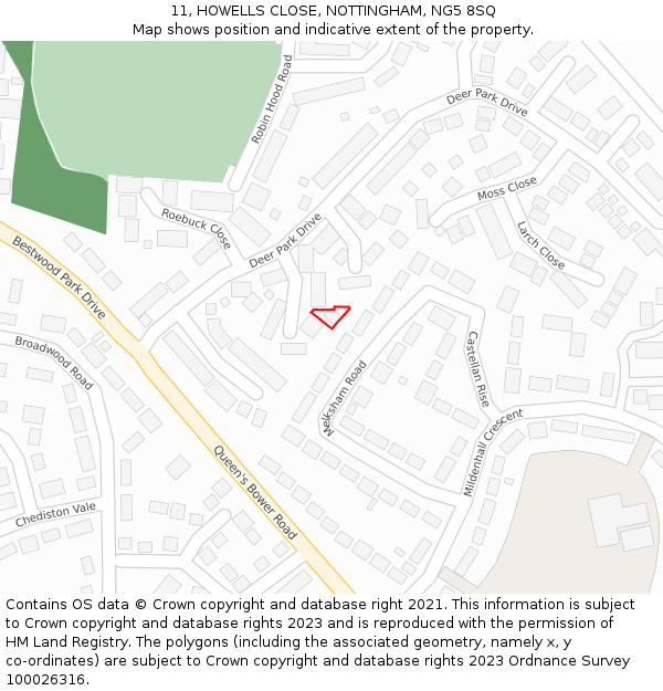 11, HOWELLS CLOSE, NOTTINGHAM, NG5 8SQ: Location map and indicative extent of plot