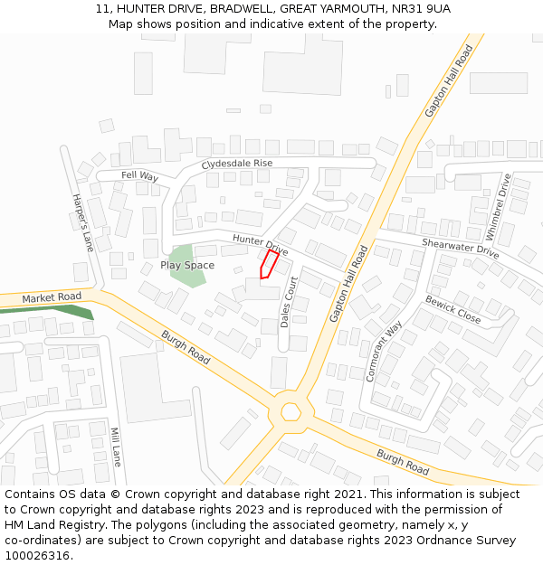 11, HUNTER DRIVE, BRADWELL, GREAT YARMOUTH, NR31 9UA: Location map and indicative extent of plot