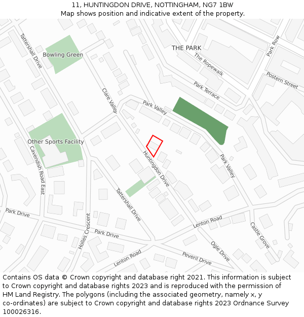 11, HUNTINGDON DRIVE, NOTTINGHAM, NG7 1BW: Location map and indicative extent of plot