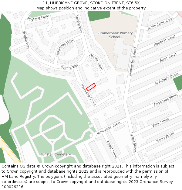 11, HURRICANE GROVE, STOKE-ON-TRENT, ST6 5XJ: Location map and indicative extent of plot