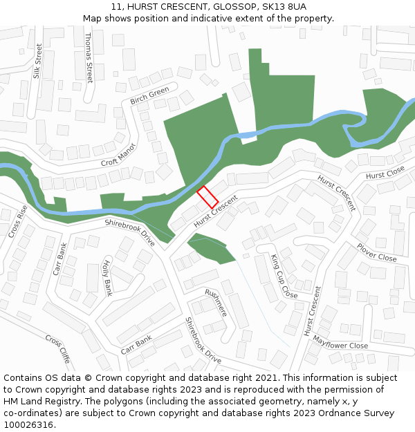 11, HURST CRESCENT, GLOSSOP, SK13 8UA: Location map and indicative extent of plot