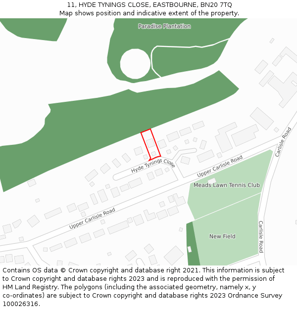 11, HYDE TYNINGS CLOSE, EASTBOURNE, BN20 7TQ: Location map and indicative extent of plot