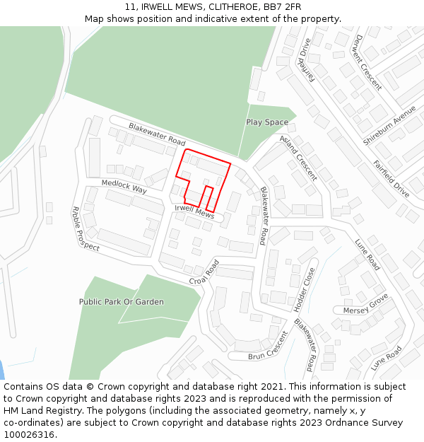 11, IRWELL MEWS, CLITHEROE, BB7 2FR: Location map and indicative extent of plot