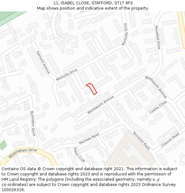 11, ISABEL CLOSE, STAFFORD, ST17 9FS: Location map and indicative extent of plot