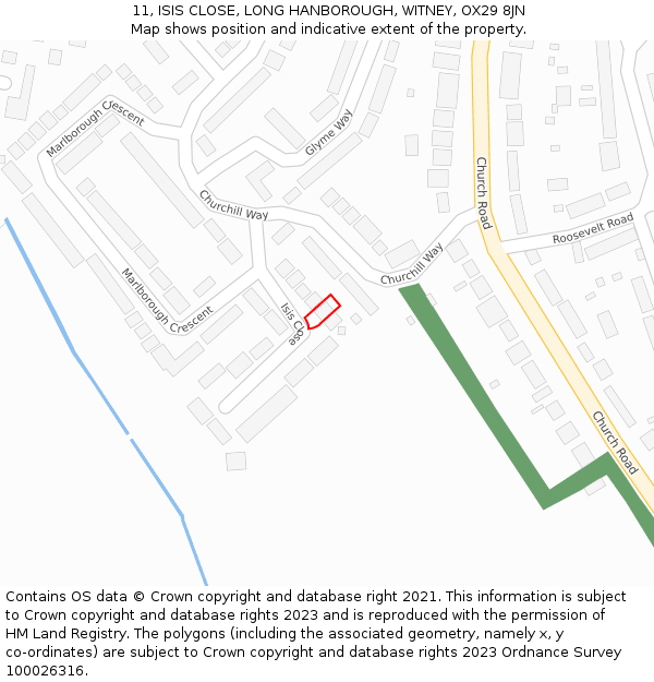 11, ISIS CLOSE, LONG HANBOROUGH, WITNEY, OX29 8JN: Location map and indicative extent of plot