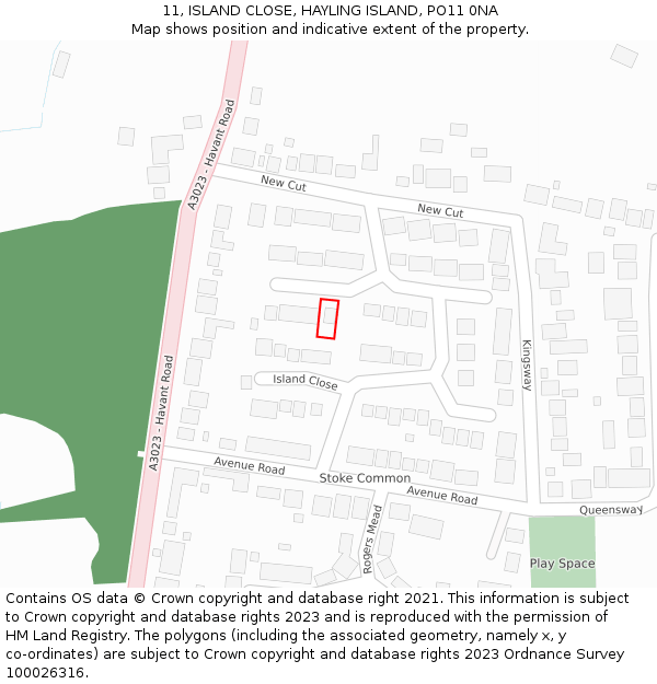11, ISLAND CLOSE, HAYLING ISLAND, PO11 0NA: Location map and indicative extent of plot