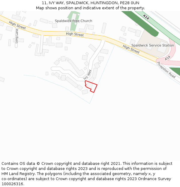 11, IVY WAY, SPALDWICK, HUNTINGDON, PE28 0UN: Location map and indicative extent of plot
